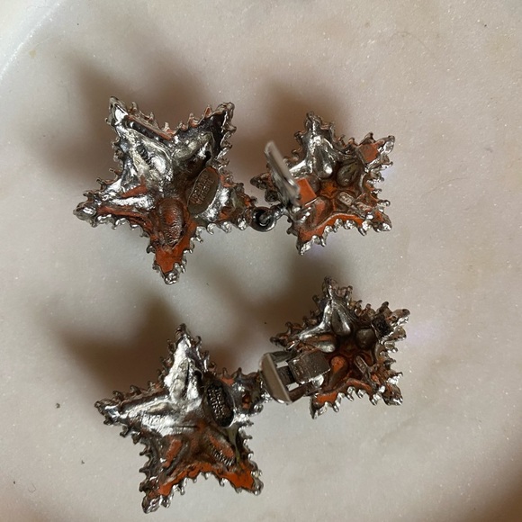 Vintage Thelma Deutsch Earrings pink/Star with AB Rhinestones Clip On ea… - Picture 8 of 13